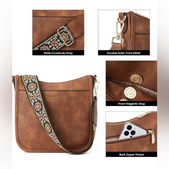 💕BOSTANTEN Crossbody Bag Vegan Leather Hobo With Wide Shoulder Strap💕 - Picture 5 of 10